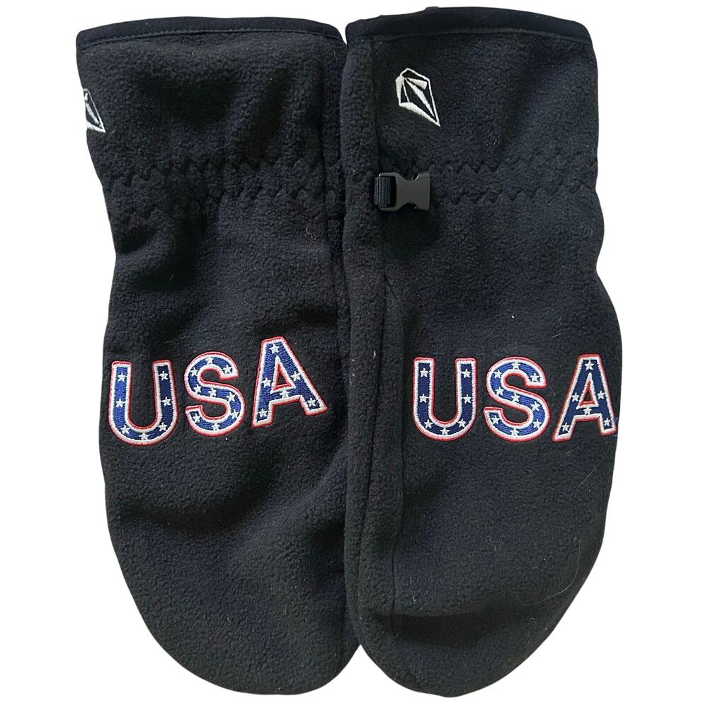 Volcom USST USA Snowboard Team Fleece Mittens Black Ski Snow Men’s Large logo
